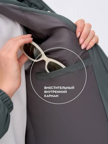 Зеленая стеганая куртка с поясом еврозима OffCold фото 13