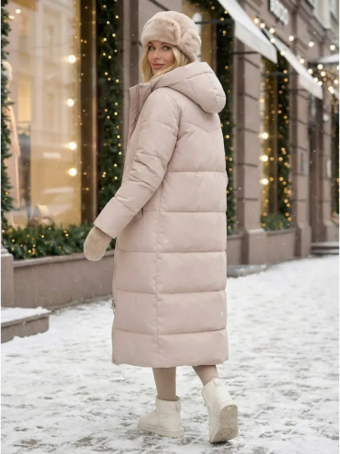 Пудровый пуховик длинный с капюшоном OffCold фото 16
