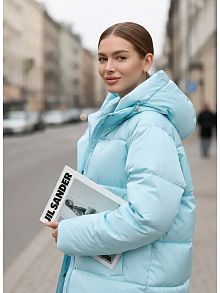 Голубая утепленная куртка с капюшоном удлиненная OffCold