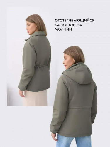 Оливковая куртка демисезонная с капюшоном OffCold фото 6