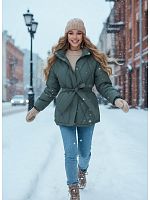 Зеленая стеганая куртка с поясом еврозима OffCold