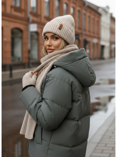 Оливковая утепленная куртка с капюшоном удлиненная OffCold