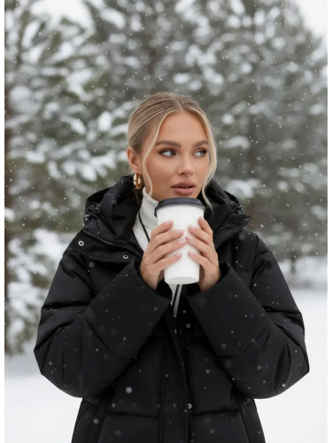 Черная утепленная куртка с капюшоном удлиненная OffCold фото 3