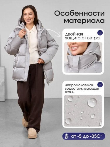 Светло-серая утепленная куртка с капюшоном удлиненная OffCold фото 8