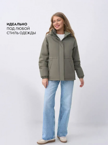 Оливковая куртка демисезонная с капюшоном OffCold фото 8