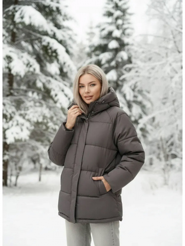 Серая утепленная куртка с капюшоном удлиненная  OffCold фото 3