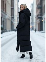 Черный пуховик длинный с капюшоном OffCold