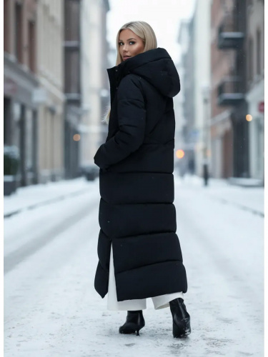 Черный пуховик длинный с капюшоном OffCold