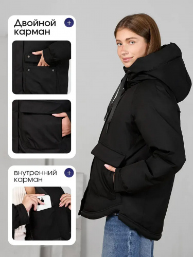 Черная утепленная куртка с накладными карманами OffCold фото 12