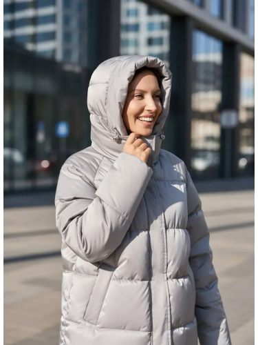Светло-серая утепленная куртка с капюшоном удлиненная OffCold фото 15