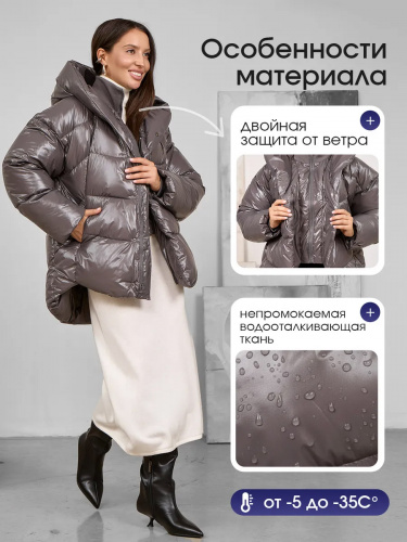 Темно-серая зимняя куртка с капюшоном OffCold фото 7