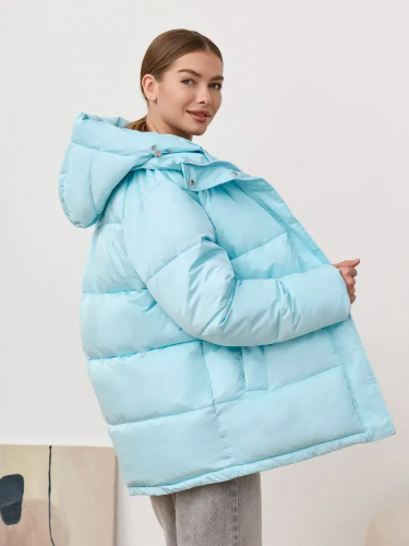 Голубая утепленная куртка с капюшоном удлиненная OffCold фото 14