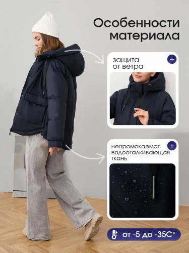 Темно-синяя утепленная куртка с накладными карманами фото 9
