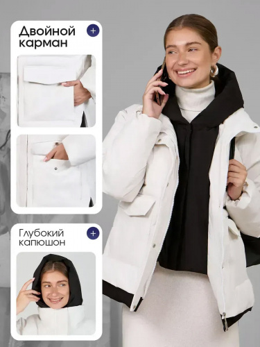 Белая демисезонная куртка с накладными карманами OffCold фото 7