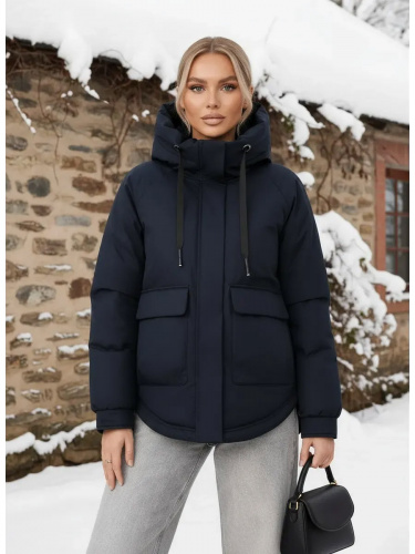 Темно-синяя утепленная куртка с накладными карманами фото 4