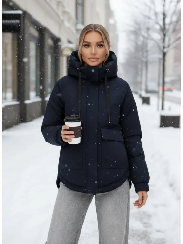 Темно-синяя утепленная куртка с накладными карманами фото 19