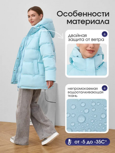 Голубая утепленная куртка с капюшоном удлиненная OffCold фото 8