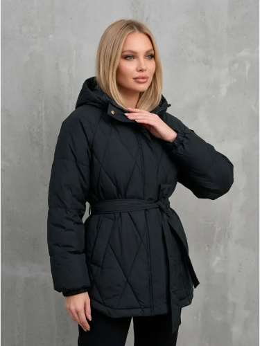 Темно-зеленая стеганая куртка с поясом еврозима OffCold фото 3