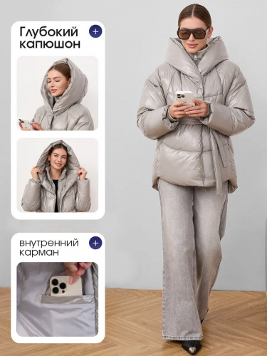 Светло-серая зимняя куртка с капюшоном OffCold фото 9