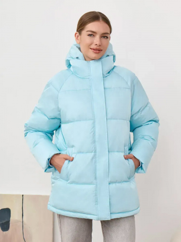 Голубая утепленная куртка с капюшоном удлиненная OffCold фото 18