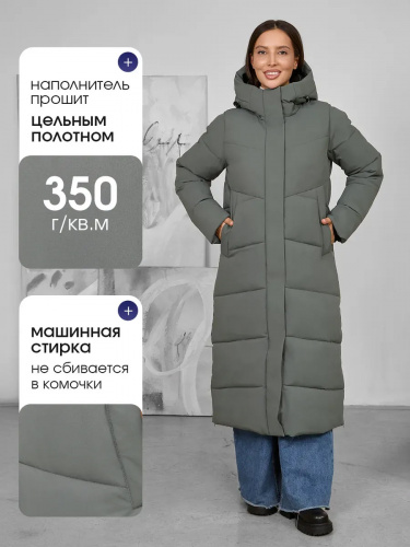 Зеленый пуховик длинный с капюшоном OffCold фото 6