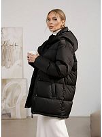 Черная утепленная куртка с капюшоном удлиненная OffCold