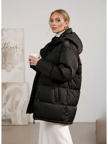 Черная утепленная куртка с капюшоном удлиненная OffCold