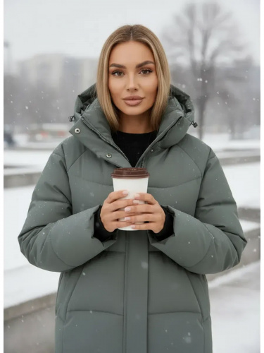 Оливковая утепленная куртка с капюшоном удлиненная OffCold фото 13