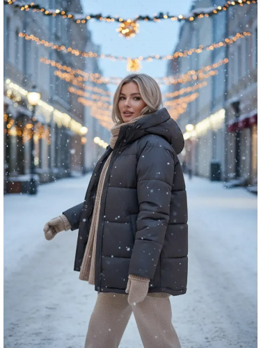 Серая утепленная куртка с капюшоном удлиненная  OffCold фото 13