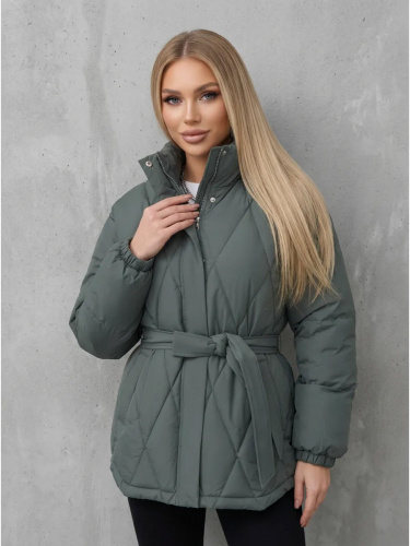Зеленая стеганая куртка с поясом еврозима OffCold фото 15
