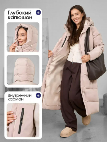 Пудровый пуховик длинный с капюшоном OffCold фото 8