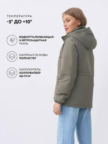 Оливковая куртка демисезонная с капюшоном OffCold фото 10