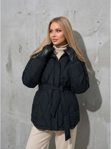 Темно-зеленая стеганая куртка с поясом еврозима OffCold фото 5