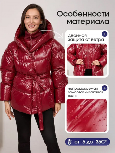 Бордовая зимняя куртка с капюшоном OffCold фото 7