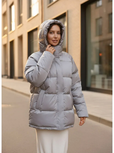 Светло-серая утепленная куртка с капюшоном удлиненная OffCold фото 3