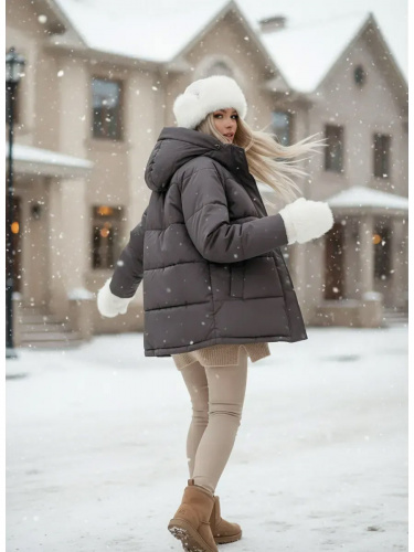 Серая утепленная куртка с капюшоном удлиненная  OffCold фото 14