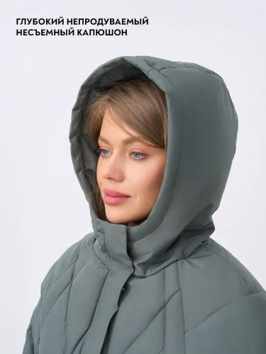 Зеленая стеганая куртка с поясом еврозима OffCold фото 9