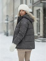 Серая утепленная куртка с капюшоном удлиненная  OffCold