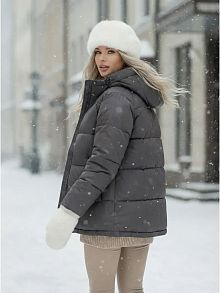 Серая утепленная куртка с капюшоном удлиненная  OffCold
