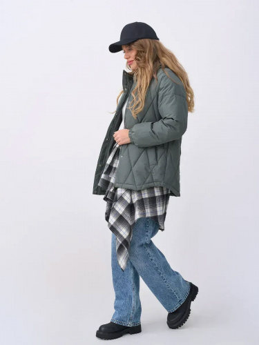 Зеленая стеганая куртка с поясом еврозима OffCold фото 7