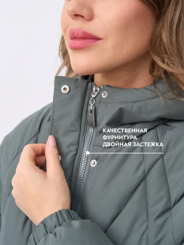 Зеленая стеганая куртка с поясом еврозима OffCold фото 10