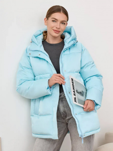 Голубая утепленная куртка с капюшоном удлиненная OffCold фото 15