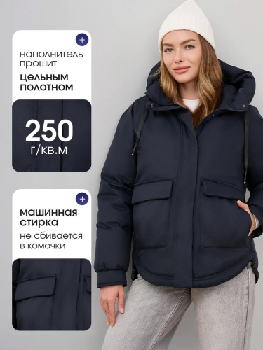 Темно-синяя утепленная куртка с накладными карманами фото 8