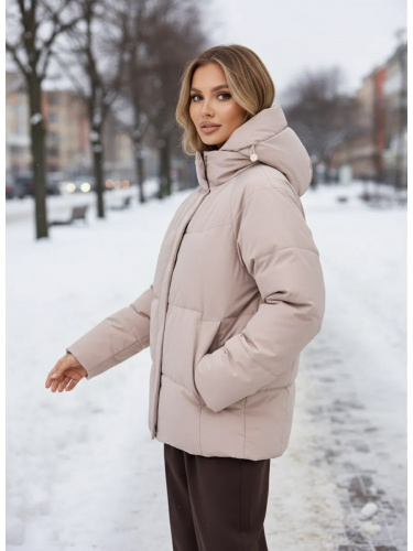 Бежево-розовая утепленная куртка с капюшоном удлиненная OffCold фото 13