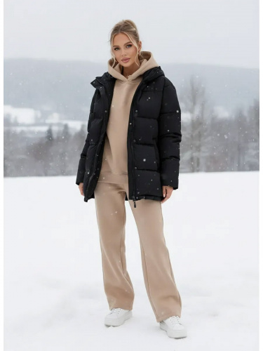 Черная утепленная куртка с капюшоном удлиненная OffCold фото 5