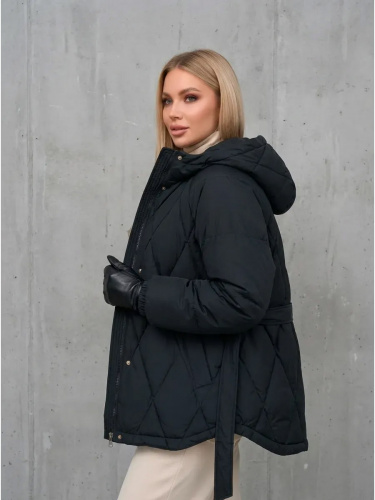 Темно-зеленая стеганая куртка с поясом еврозима OffCold фото 6