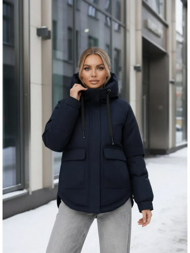 Темно-синяя утепленная куртка с накладными карманами фото 18