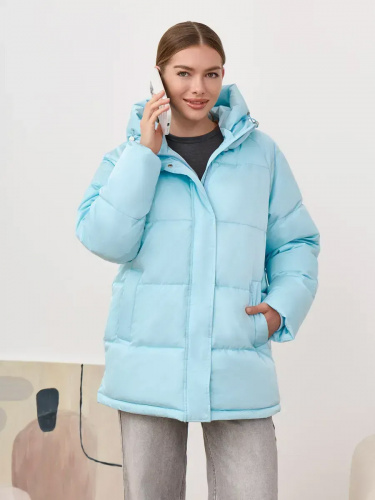 Голубая утепленная куртка с капюшоном удлиненная OffCold фото 17