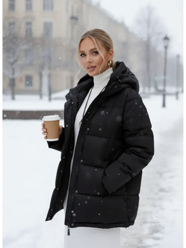 Черная утепленная куртка с капюшоном удлиненная OffCold фото 15