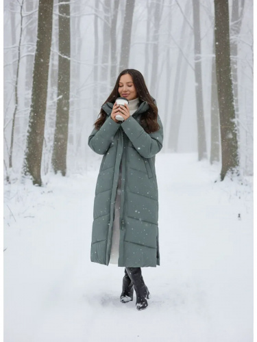 Зеленый пуховик длинный с капюшоном OffCold фото 3